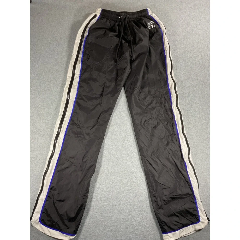 Waydamin Sport Mens Nylon Track Pants Blue Side Zip Joggers Small 1481